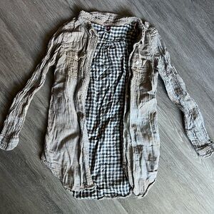 Striped Long Sleeve Shirt with Checkered Lining